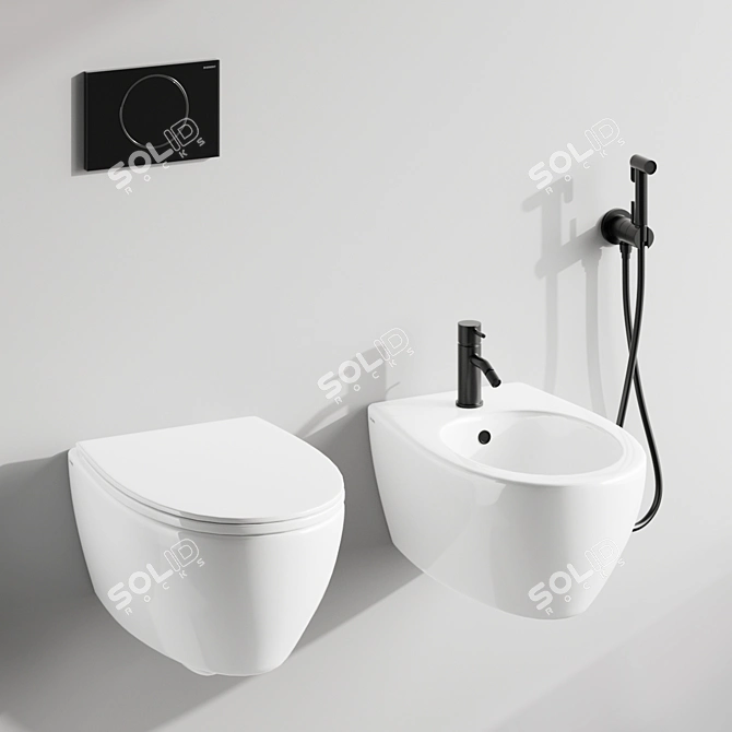 Globo 4all Bidet Set: Devit Mixer & Geberit Flush Button 3D model image 1