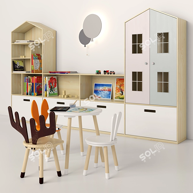 Cute Animal Children's Chairs and Table 3D model image 5