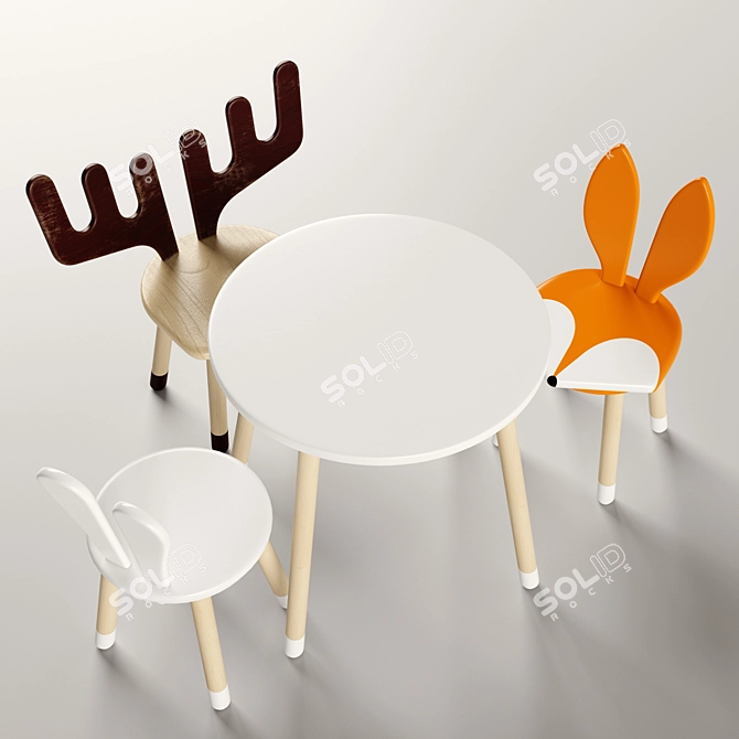 Cute Animal Children's Chairs and Table 3D model image 7