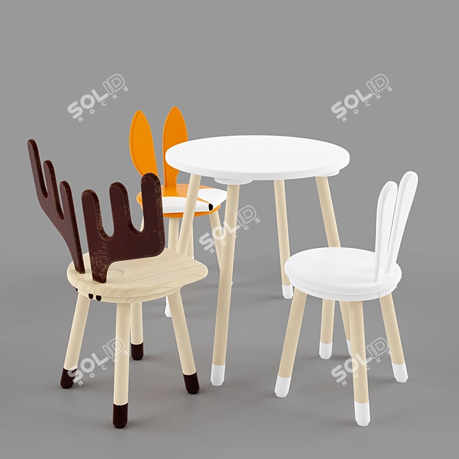 Cute Animal Children's Chairs and Table 3D model image 9