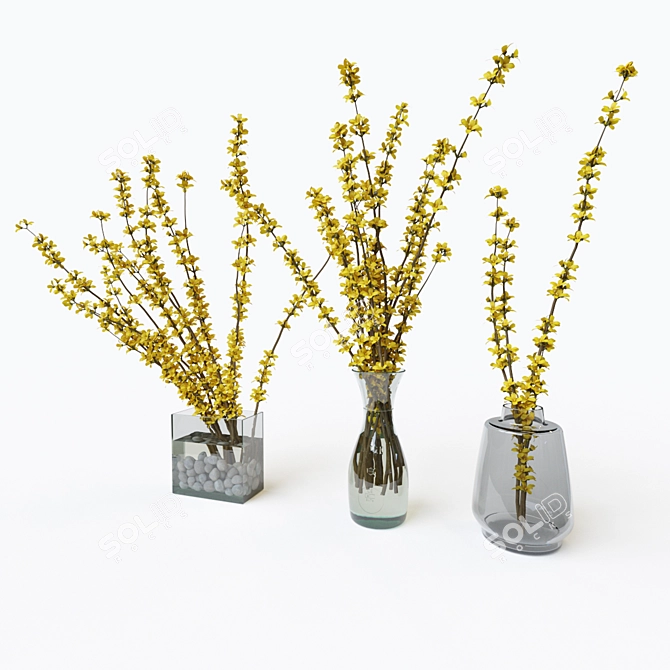 Elegant Forsythia Branches Arrangement 3D model image 1