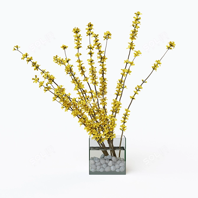 Elegant Forsythia Branches Arrangement 3D model image 2