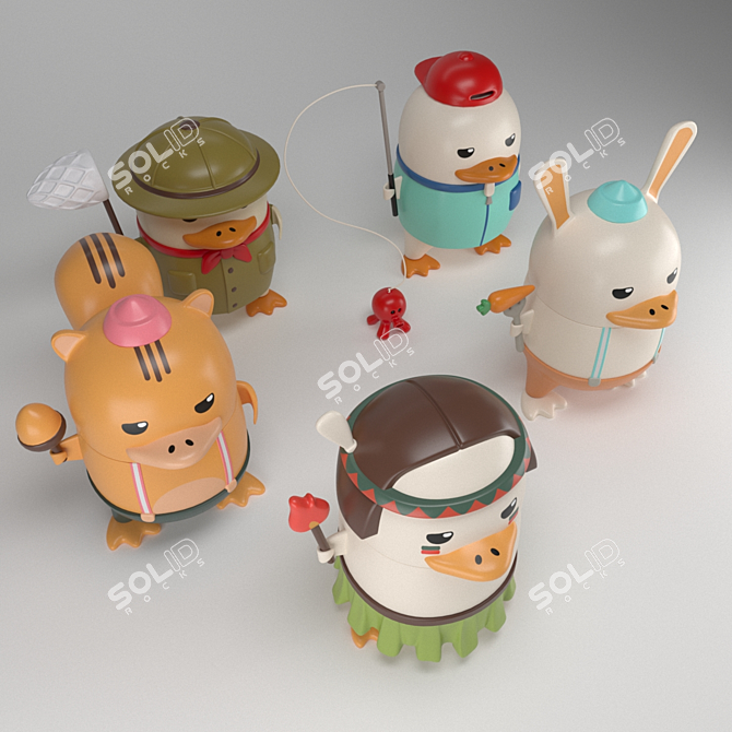 Whimsical Duckoo Figurines: Forest Frolic 3D model image 2