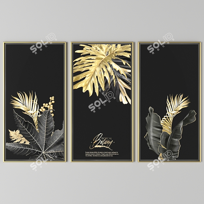 Gilded Black Foliage Wall Art 3D model image 1