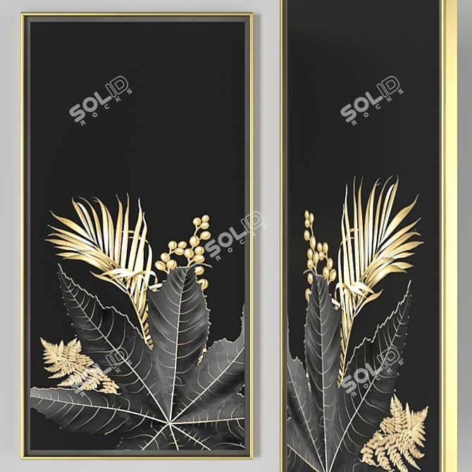 Gilded Black Foliage Wall Art 3D model image 2