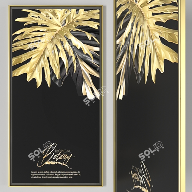 Gilded Black Foliage Wall Art 3D model image 3