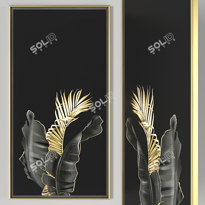 Gilded Black Foliage Wall Art 3D model image 4