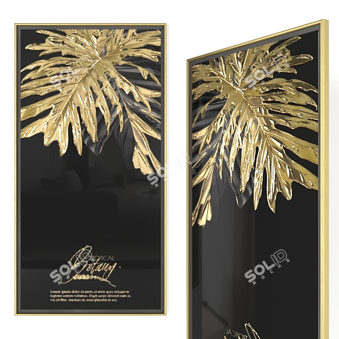 Gilded Black Foliage Wall Art 3D model image 7