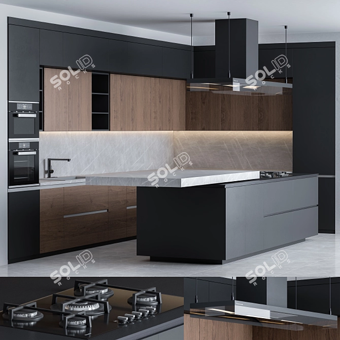  Sleek Black Poliform Kitchen 3D model image 1