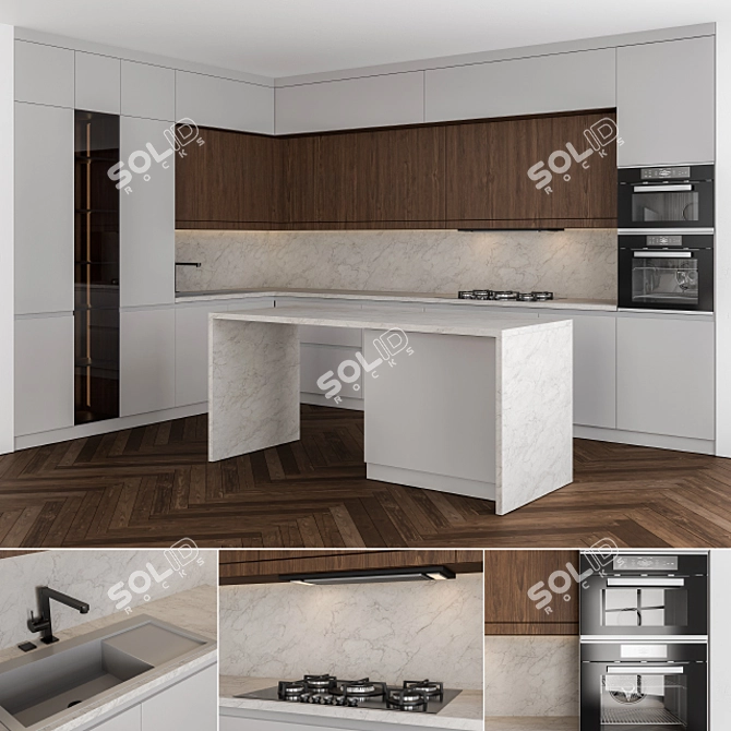 Stylish Gray Kitchen Set 3D model image 1