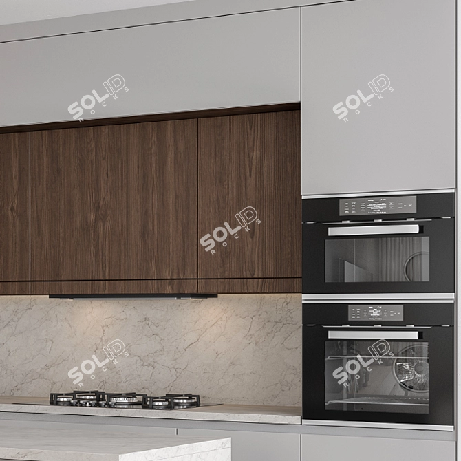 Stylish Gray Kitchen Set 3D model image 2