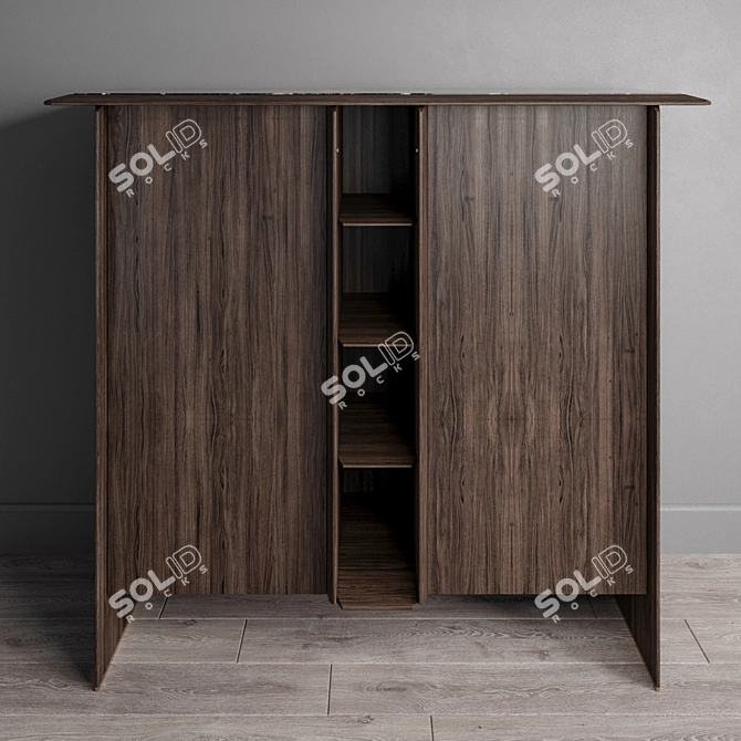 Sleek Wood and Stone Media Cabinet 3D model image 1