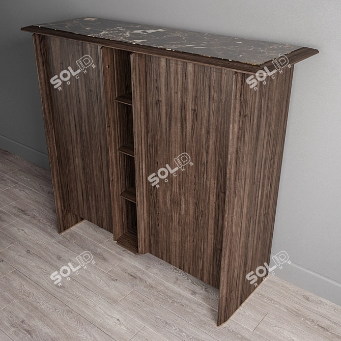 Sleek Wood and Stone Media Cabinet 3D model image 2