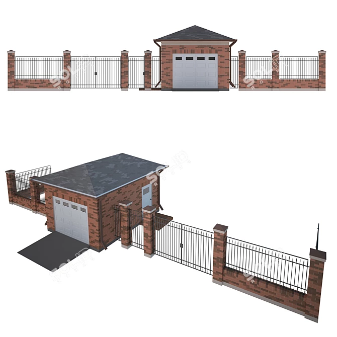 Brick Mesh Fence Kit with Gate 3D model image 2