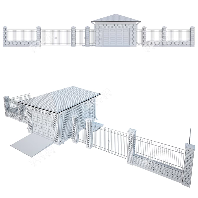 Brick Mesh Fence Kit with Gate 3D model image 3