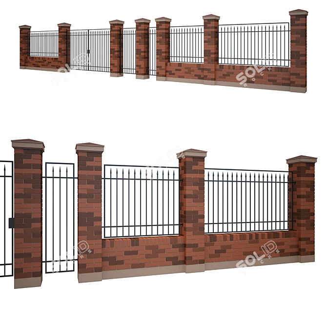 Brick Mesh Fence Kit with Gate 3D model image 4
