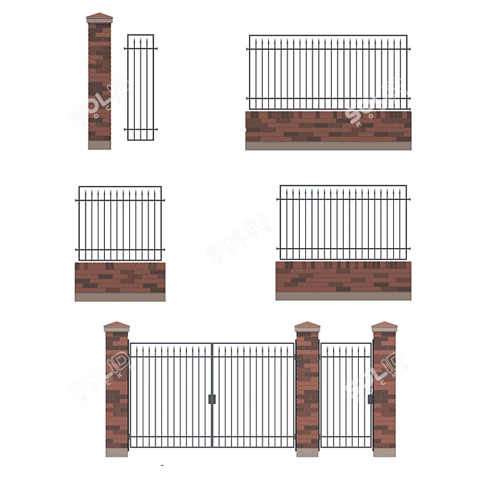 Brick Mesh Fence Kit with Gate 3D model image 7