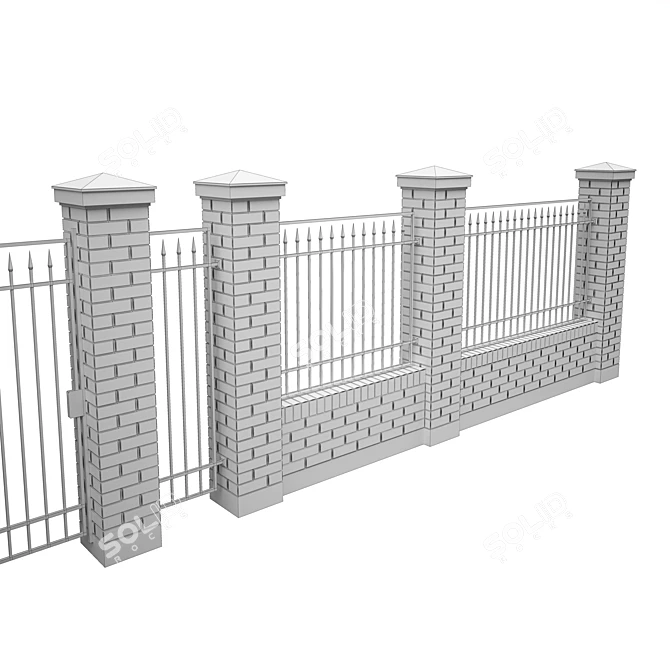 Brick Mesh Fence Kit with Gate 3D model image 8