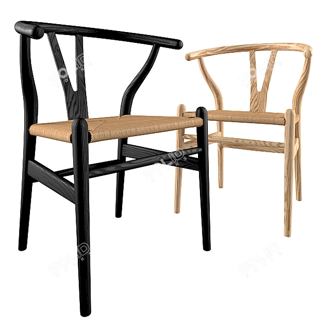 Sleek Ash Wishbone Chair 3D model image 1