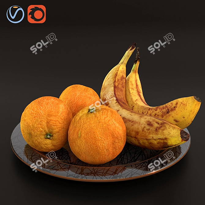 Fruitful Plate: Bananas & Oranges 3D model image 1