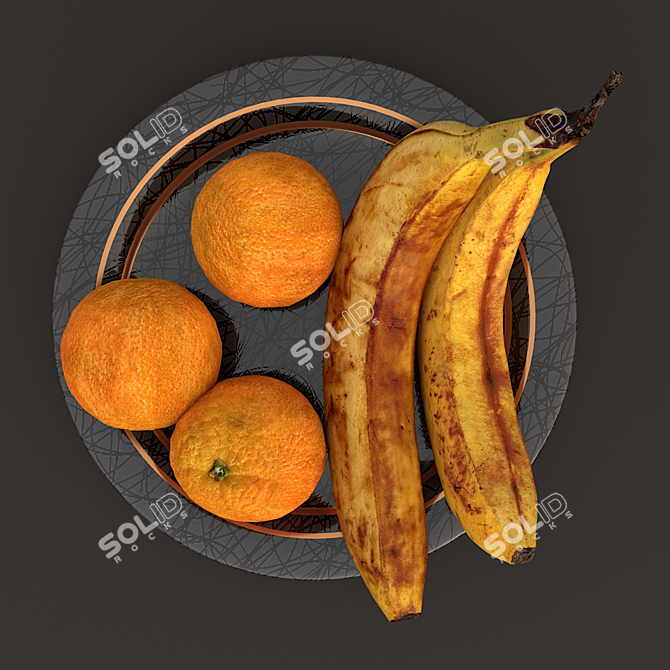 Fruitful Plate: Bananas & Oranges 3D model image 2