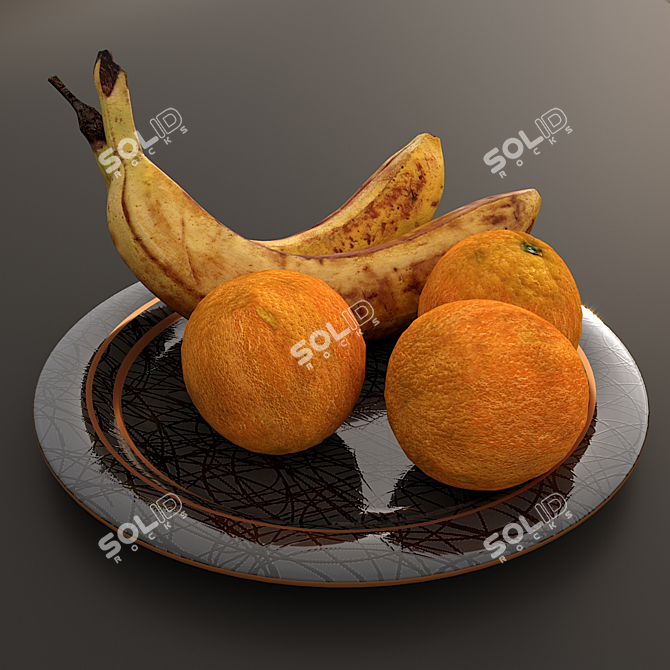 Fruitful Plate: Bananas & Oranges 3D model image 3
