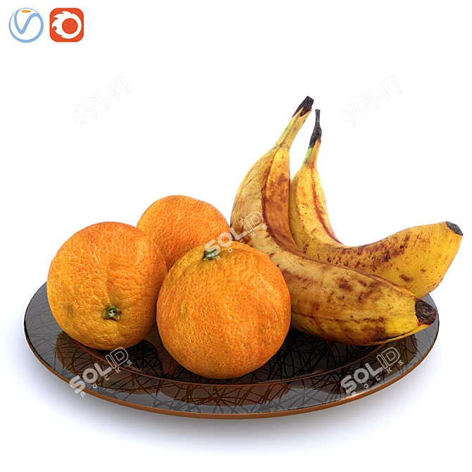 Fruitful Plate: Bananas & Oranges 3D model image 6