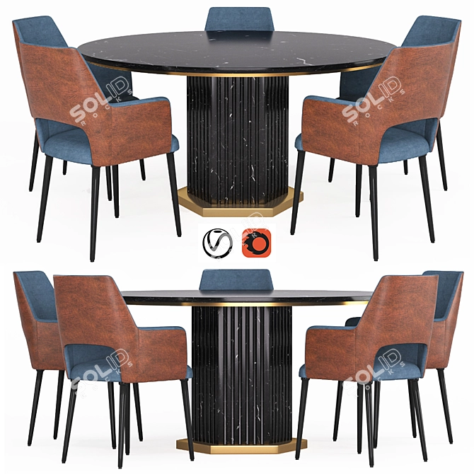 Elegant 10-Seat Dining Table Set 3D model image 1