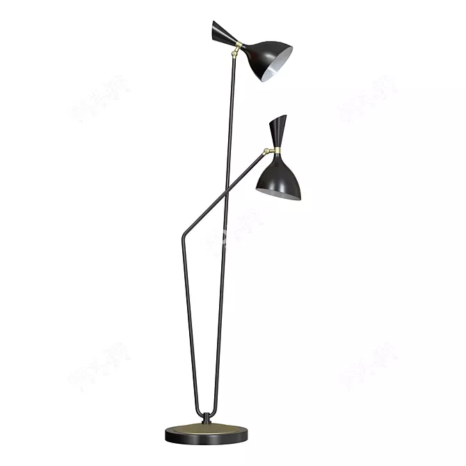 Modern Black Metal Floor Lamp with 2 Shades & Dimmable 3D model image 1