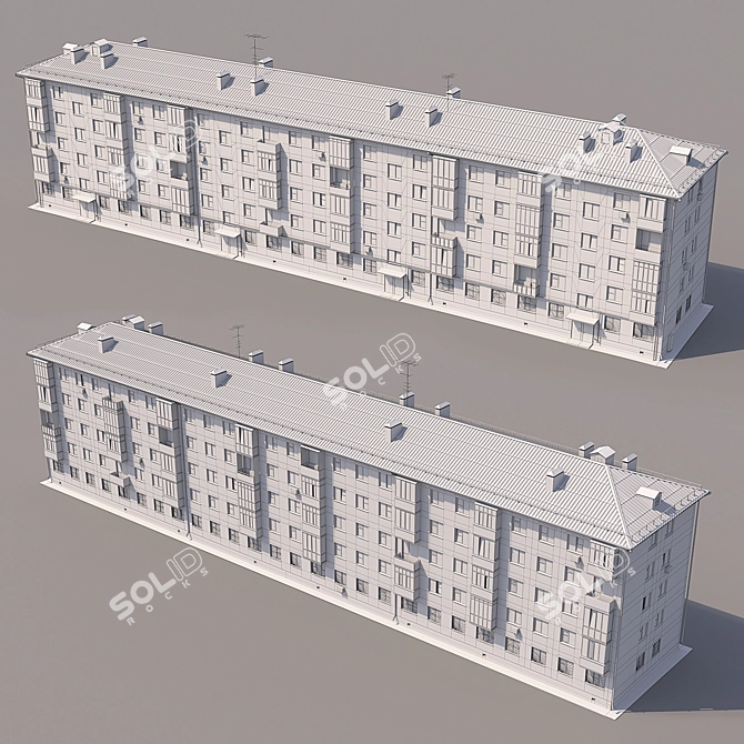 Khrushchev Red Brick Residential Building 3D model image 5