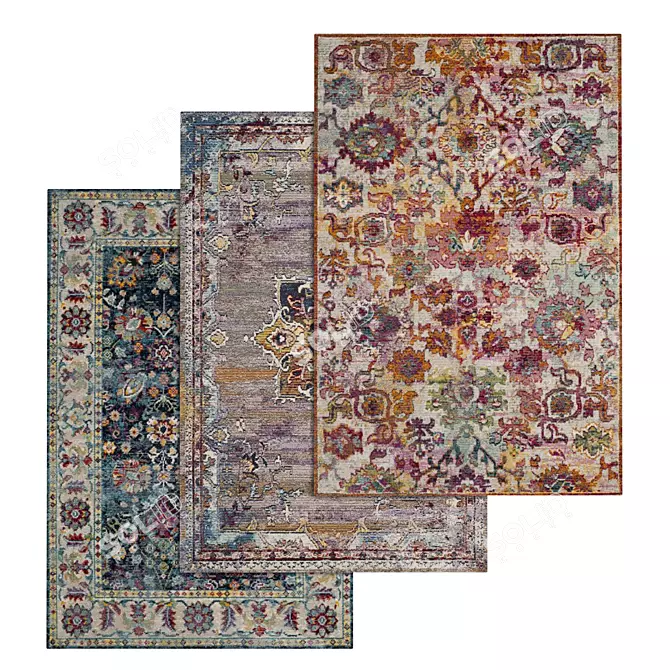 High Quality Carpets Set: 3 Different Variants 3D model image 1