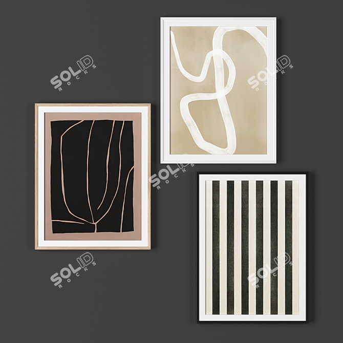 Modern Triptych Frames Set 3D model image 1