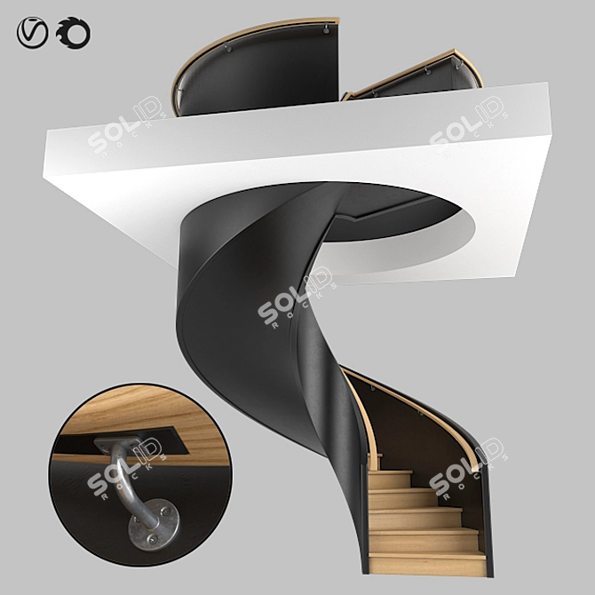 Spiral Staircase 2012: Wood & Metal, 20 Steps 3D model image 3