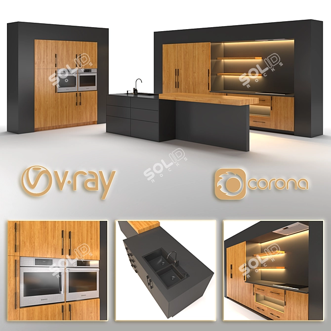 Modern Geometry Kitchen Set 3D model image 1