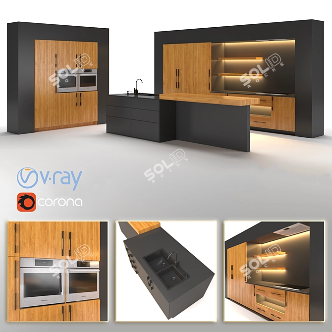 Modern Geometry Kitchen Set 3D model image 3