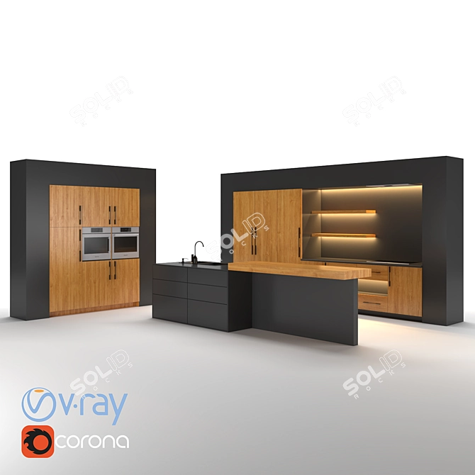 Modern Geometry Kitchen Set 3D model image 5