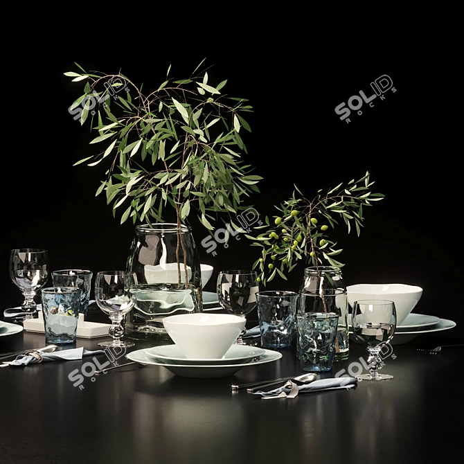 Elegant Table Setting for Four 3D model image 1