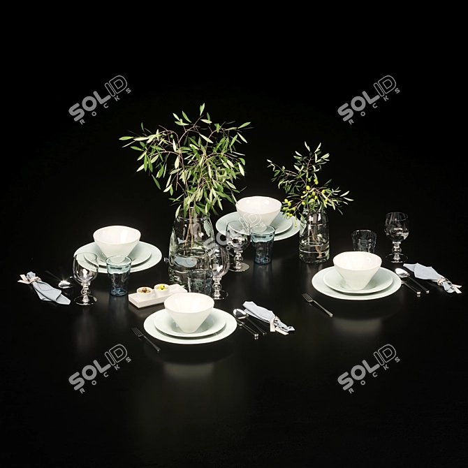 Elegant Table Setting for Four 3D model image 2