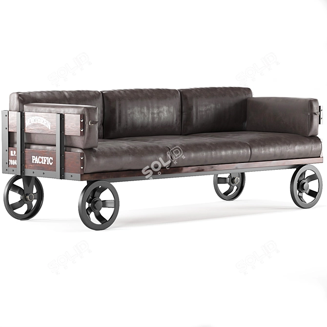 Industrial Revolution Dark Leather Sofa 3D model image 2