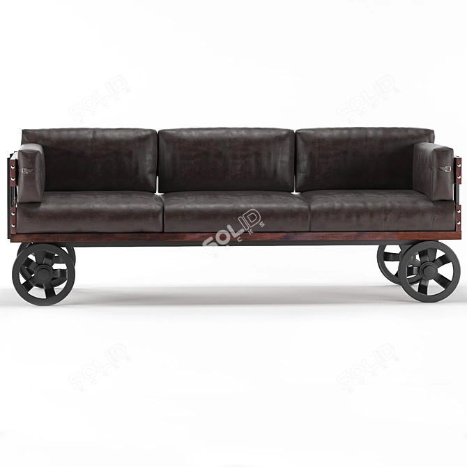 Industrial Revolution Dark Leather Sofa 3D model image 3