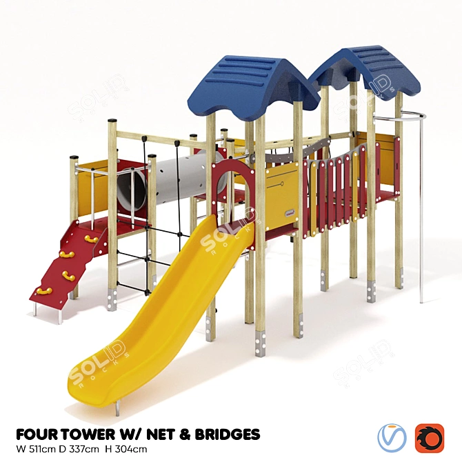 Kompan Four Tower Playground Set 3D model image 1