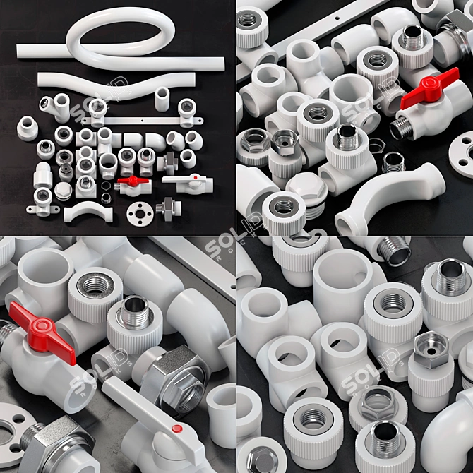 Smooth 3D Fittings: White Plastic Fittings 3D model image 1