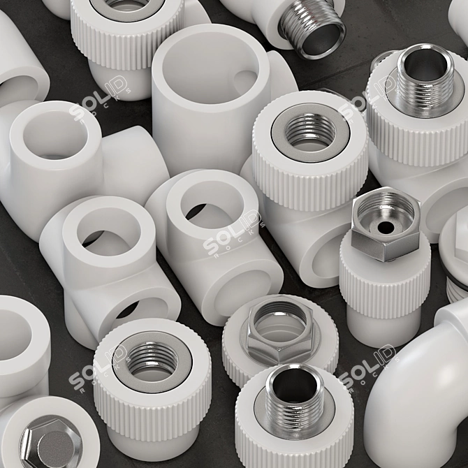 Smooth 3D Fittings: White Plastic Fittings 3D model image 2