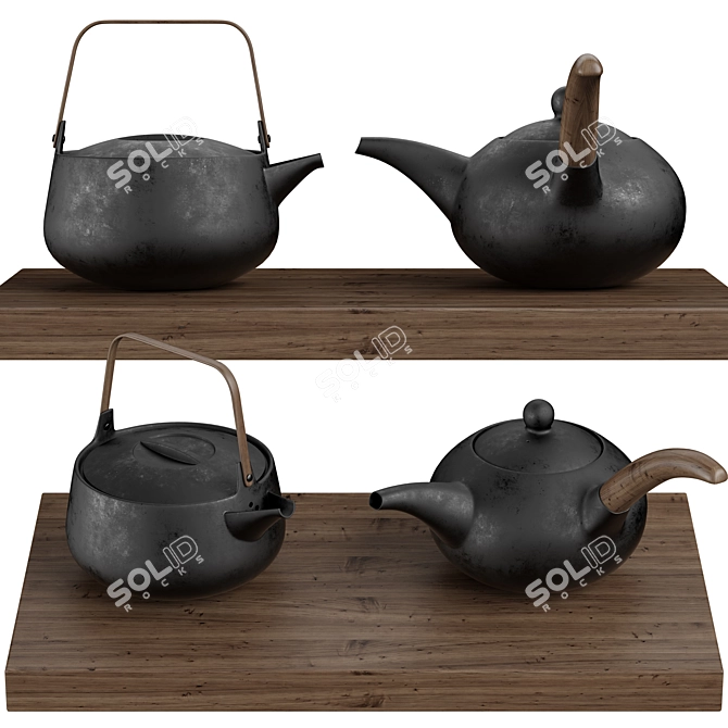 Sleek Steel Coffee Teapot Set 3D model image 1