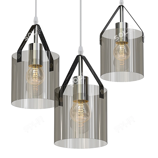 Smoke Glass Pendant Light with Leather Strap 3D model image 1