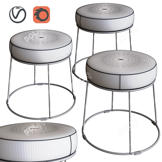 Cody Low Stool: Stylish Seating Solution 3D model image 2