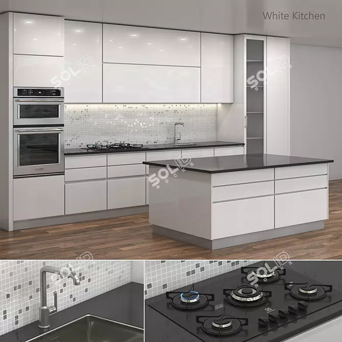 Title: Sleek White Kitchen Bundle 3D model image 1