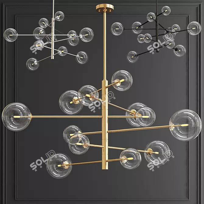 Antique Brass Glass Chandelier 3D model image 1