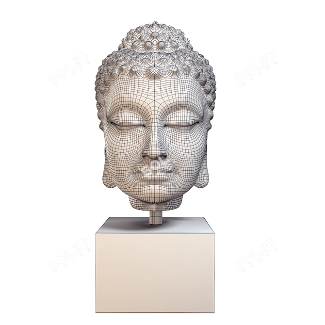 Wooden Buddha Head Sculpture 3D model image 2
