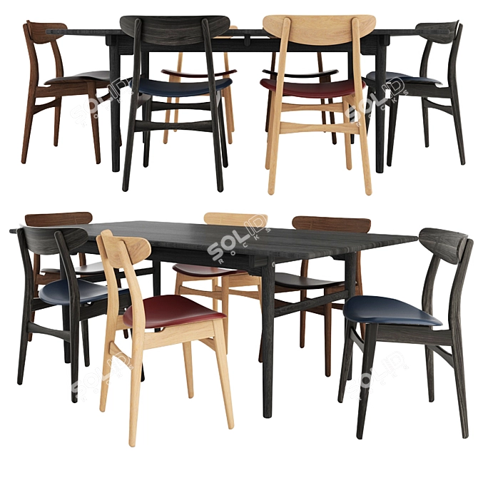 Elegant Scandinavian Dining Set 3D model image 1